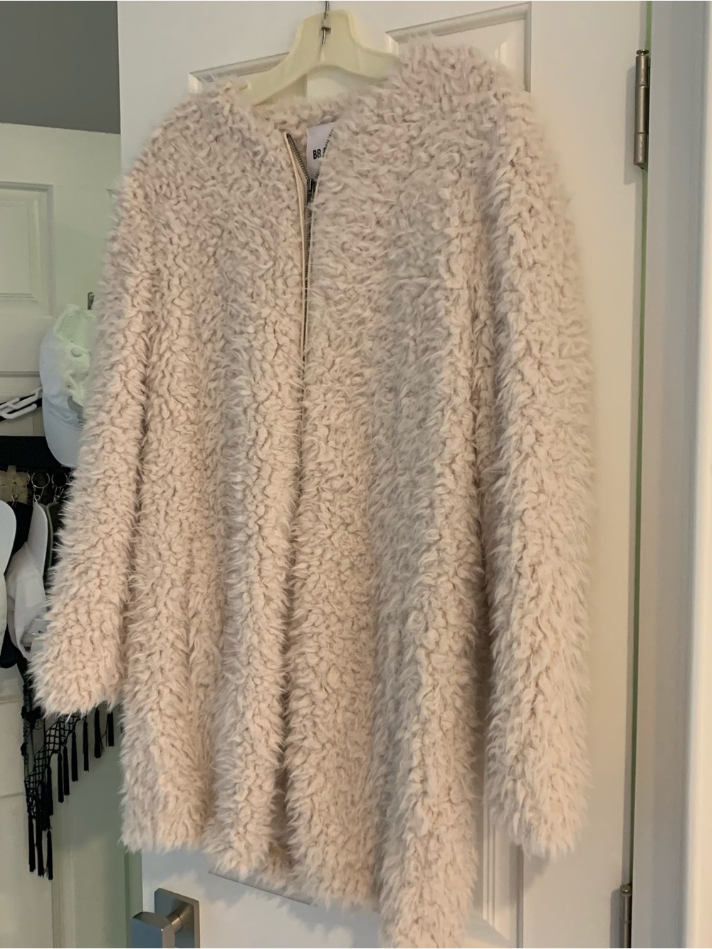 BB Dakota Light Cream Faux Fur Teddy Zip Jacket